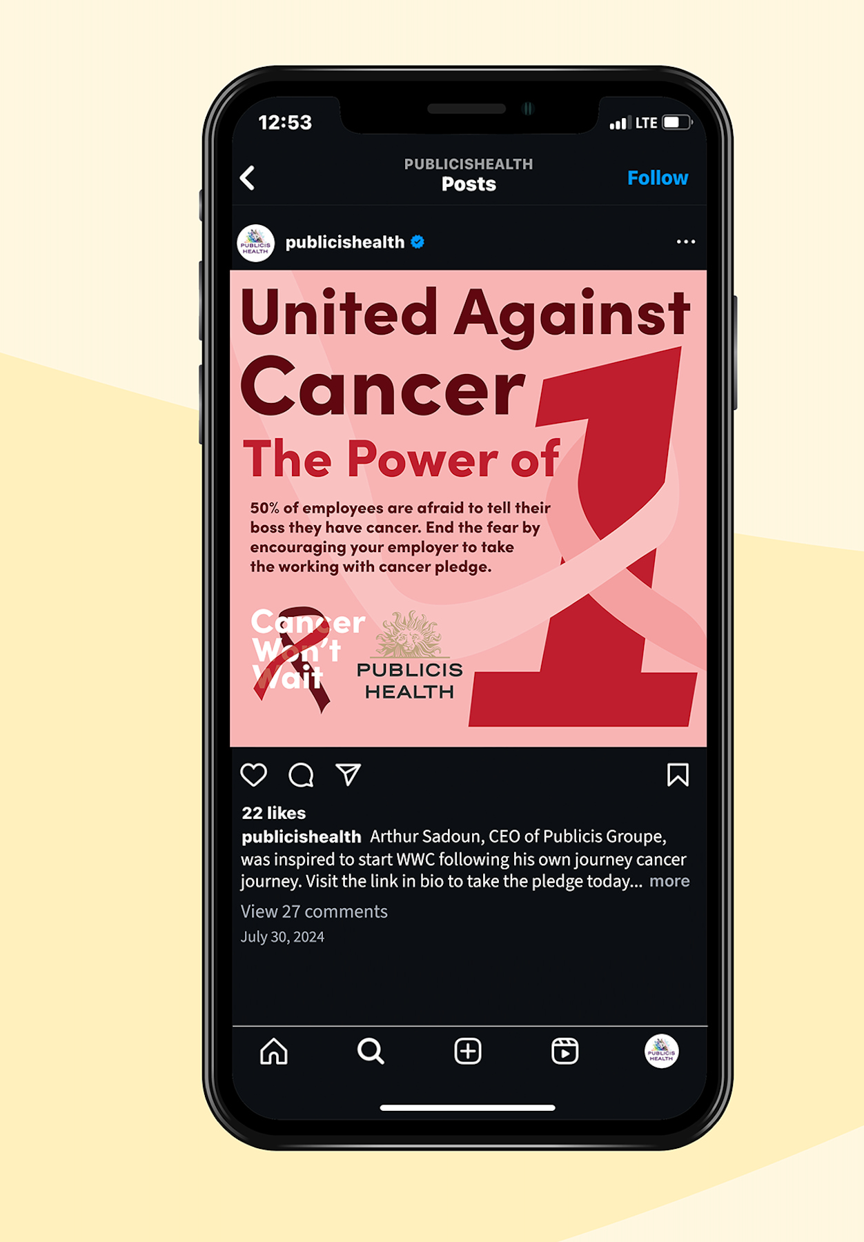 Cancer Won't Wait — Instagram Phone