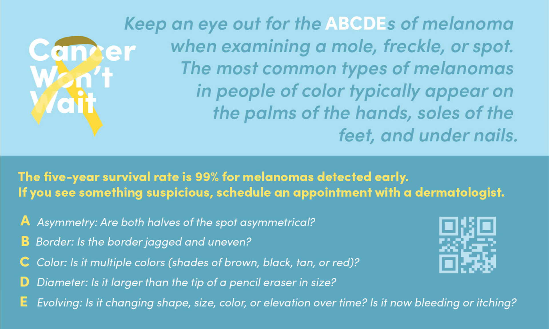 Cancer Won't Wait — Melanoma Info Back